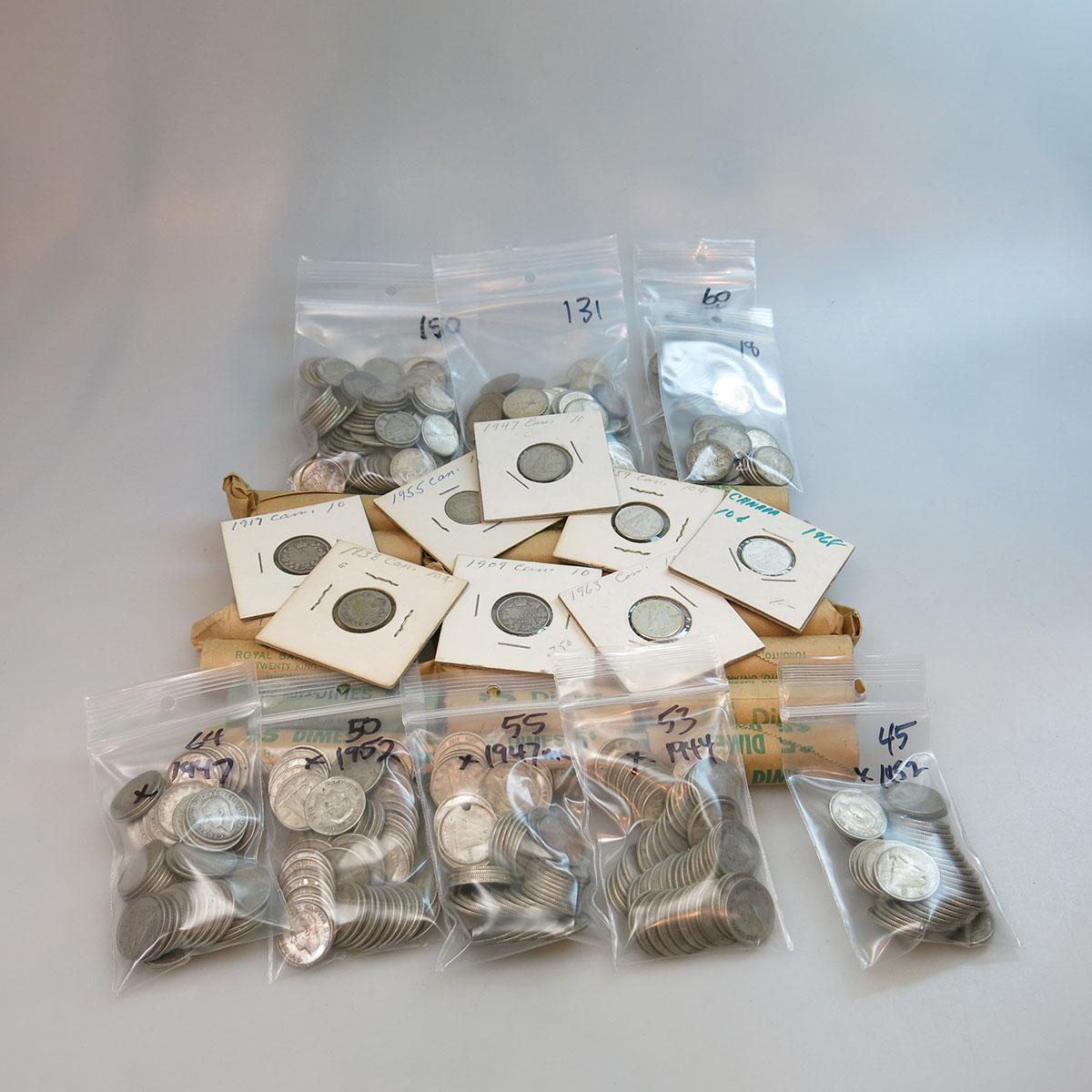 Quantity Of Loose And Rolled Canadian Silver Dimes
