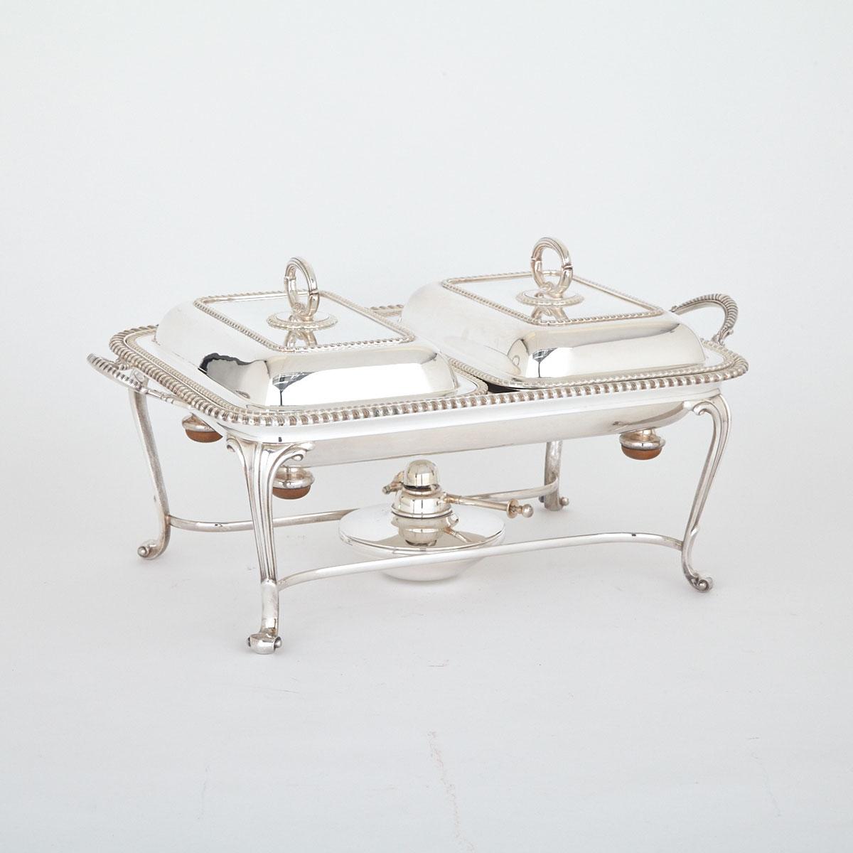 English Silver Plated Double Entrée Dish With Warming Stand, 20th century
