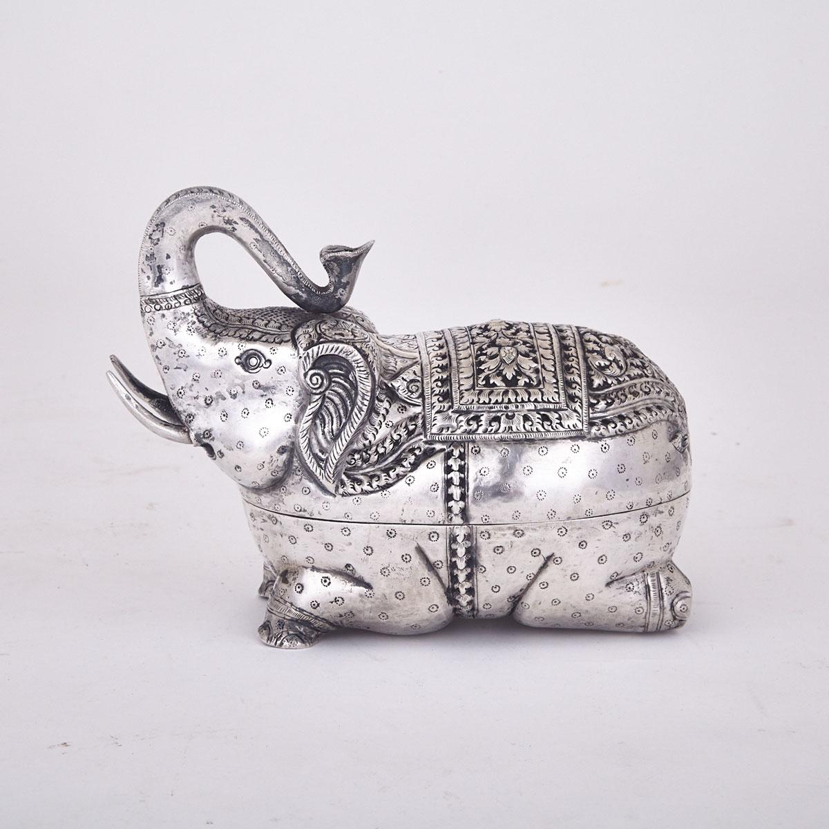 Burmese Silver Elephant Form Box, 20th Century