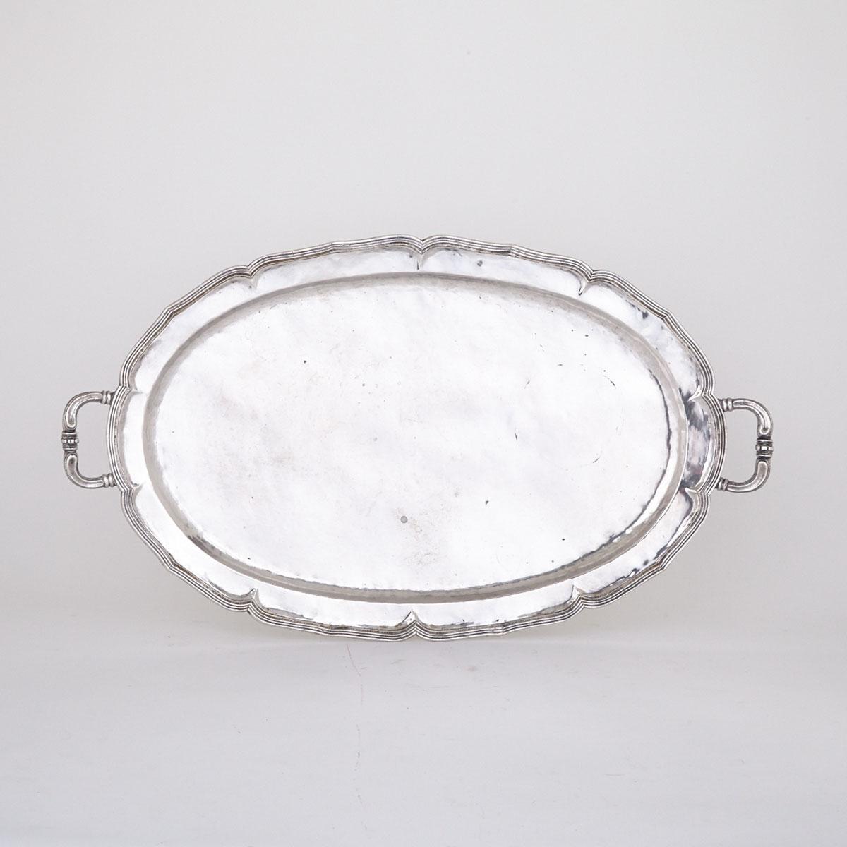 South American Silver Two-Handled Oval Serving Tray, 19th/20th century