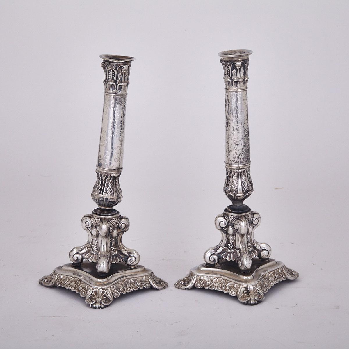 Pair of German Silver Candlesticks, Breslau, 1839-49