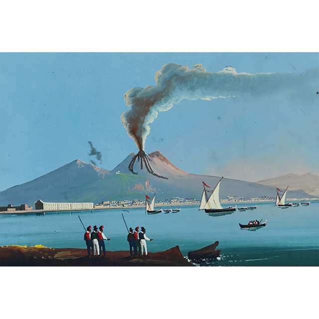 Pair of Neapolitan School Views of Eruptions of Vesuvius, mid 19th century