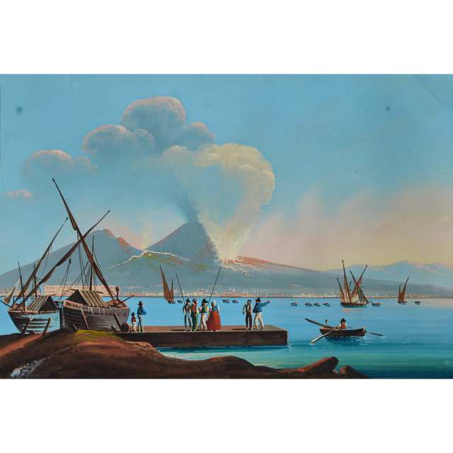 Pair of Neapolitan School Views of an Eruption of Vesuvius, 1858