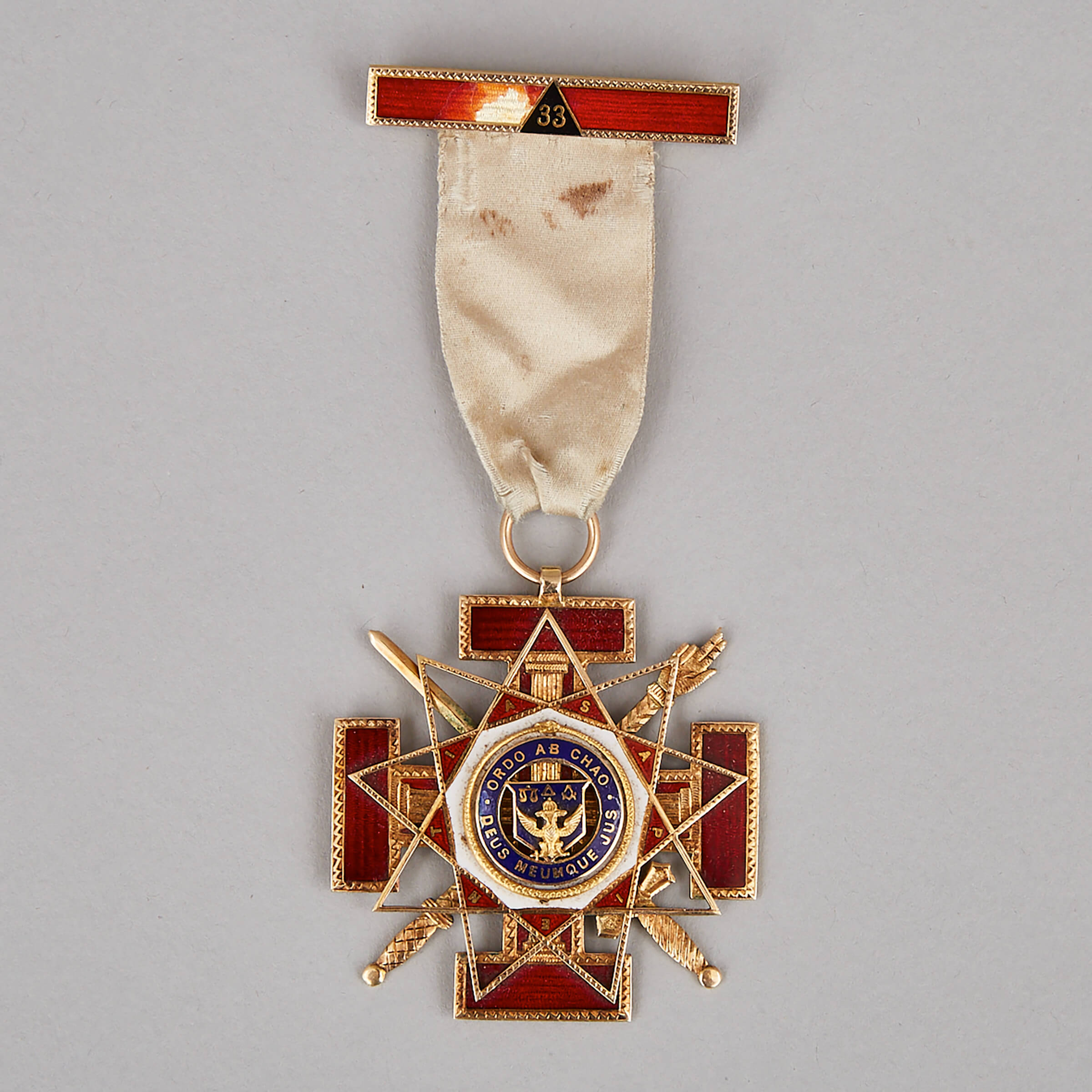 Masonic Enamelled Gold 33rd Degree Scottish Rite Medal, 1922