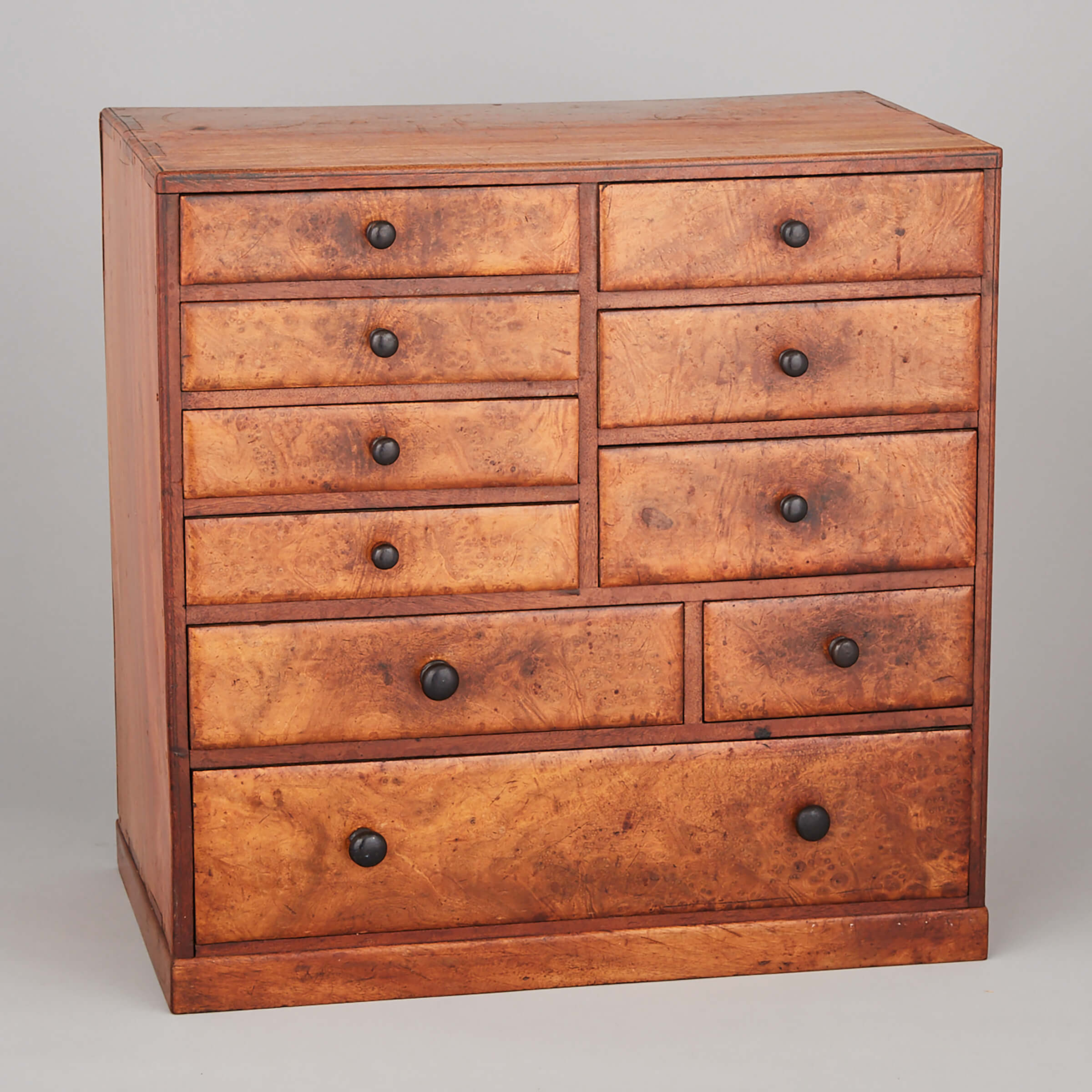 Miniature Burl Walnut Chest of Drawers, early 20th century