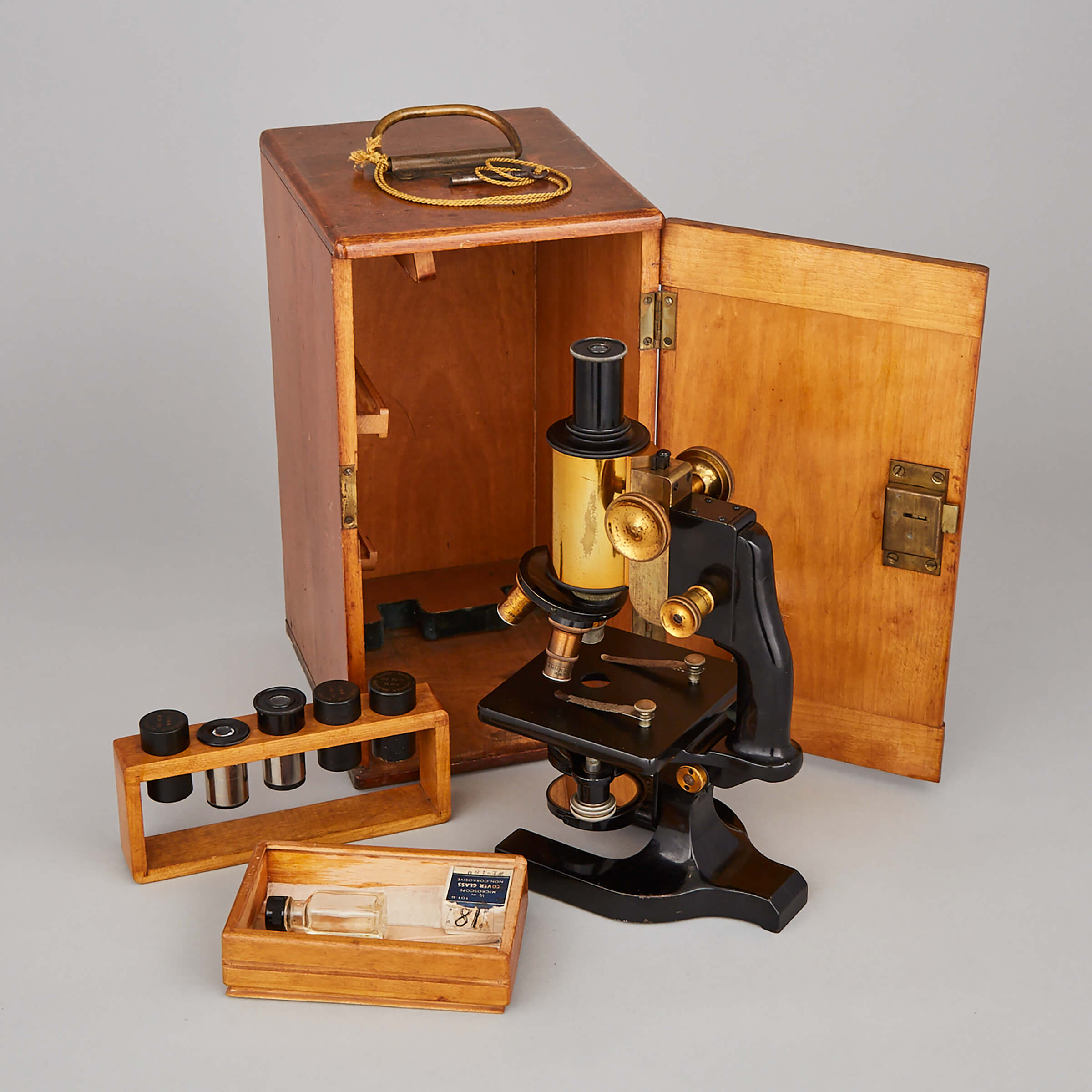 Spencer Lens Company Black and Lacquered Brass Compound Microscope, Buffalo, N.Y.,  c.1920