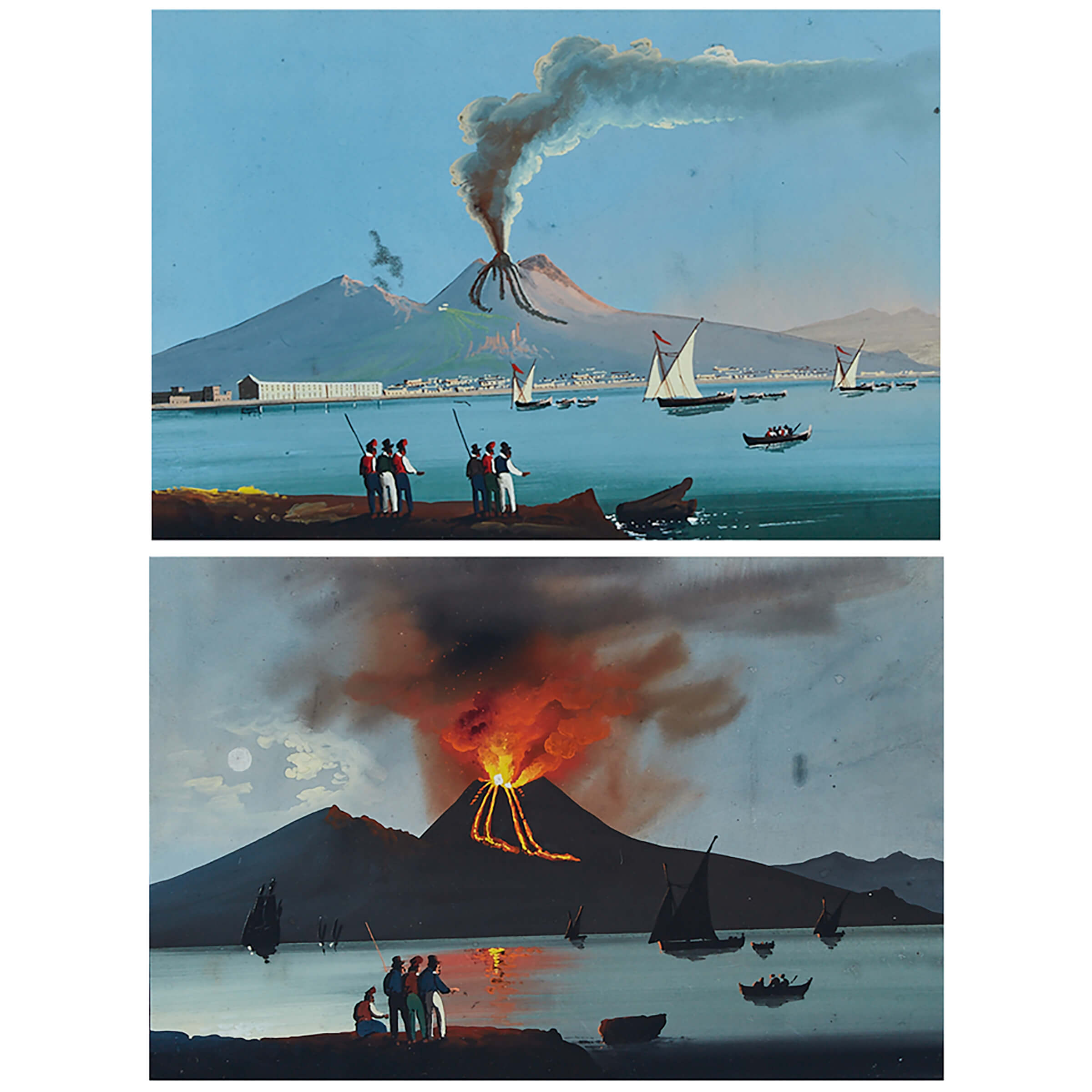 Pair of Neapolitan School Views of Eruptions of Vesuvius, mid 19th century