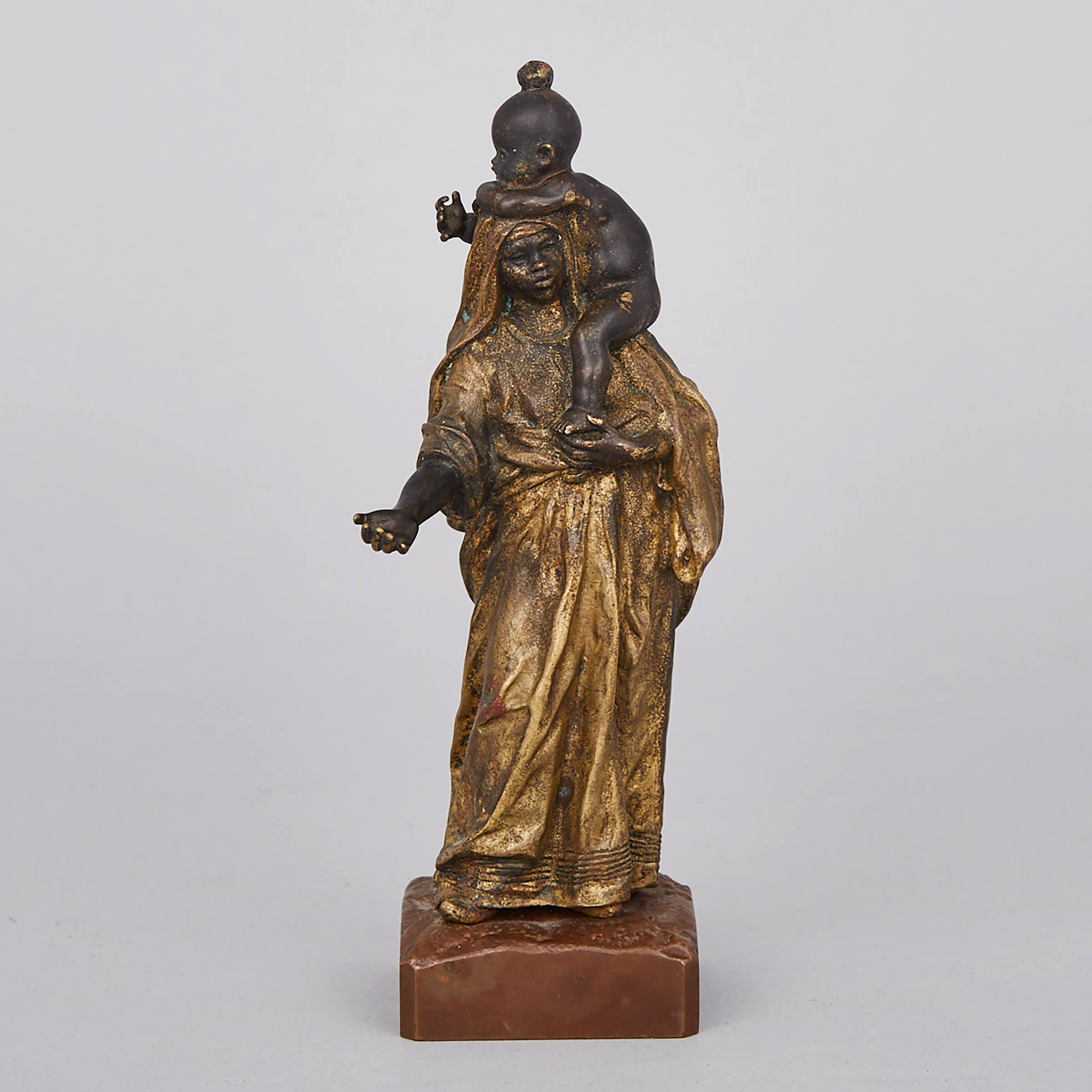 Franz Bergman Gilt and Patinated  Bronze Figural Group of a Nubian Mother and Child, c.1900