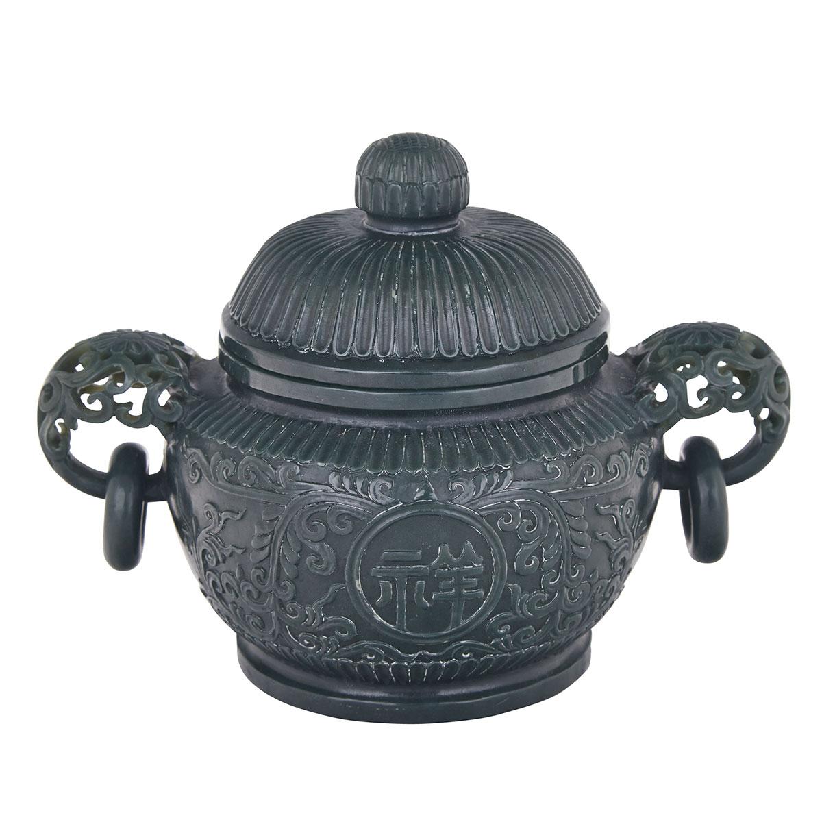 Spinach Jade Mughal-Style Censer, 19th/20th Century 