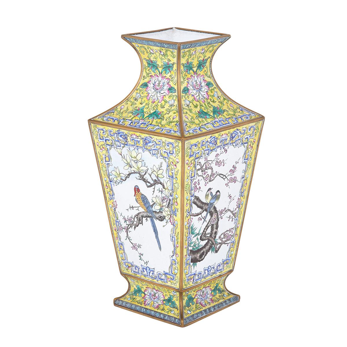 Export Canton Enamel Faceted Floral Vase, 19th Century