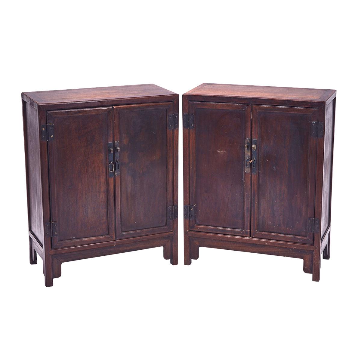Pair of Huanghuali and Mixed-Hardwood Low Cabinets, Late Qing Dynasty
