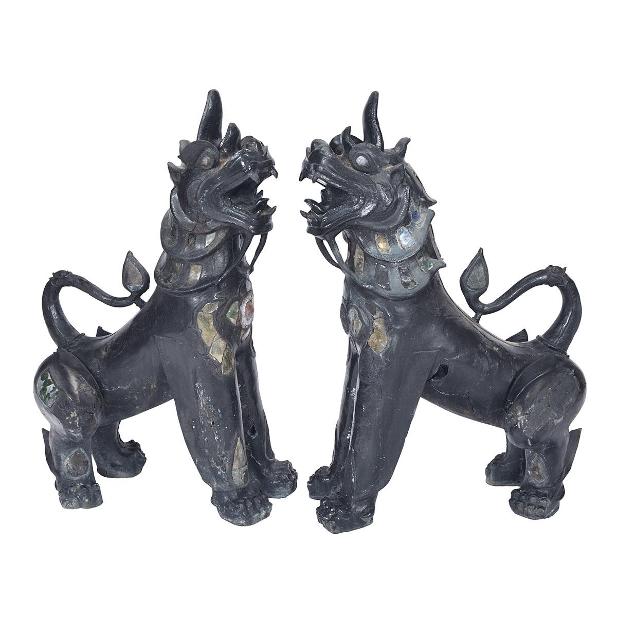 Pair of Large Bronze Guardian Lions, South East Asia, Circa 1900