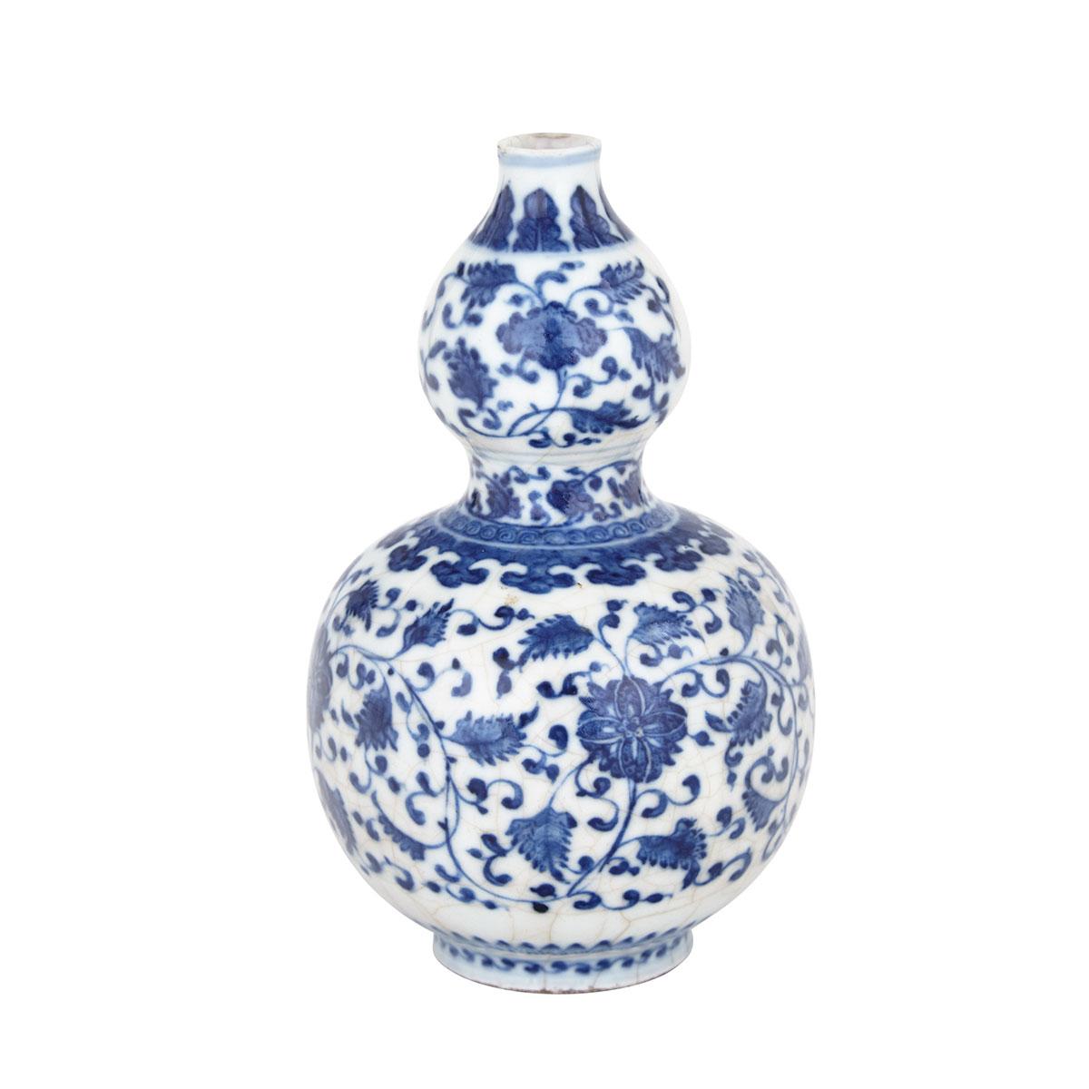 Blue and White Double Gourd Soft Paste Vase, 18th Century