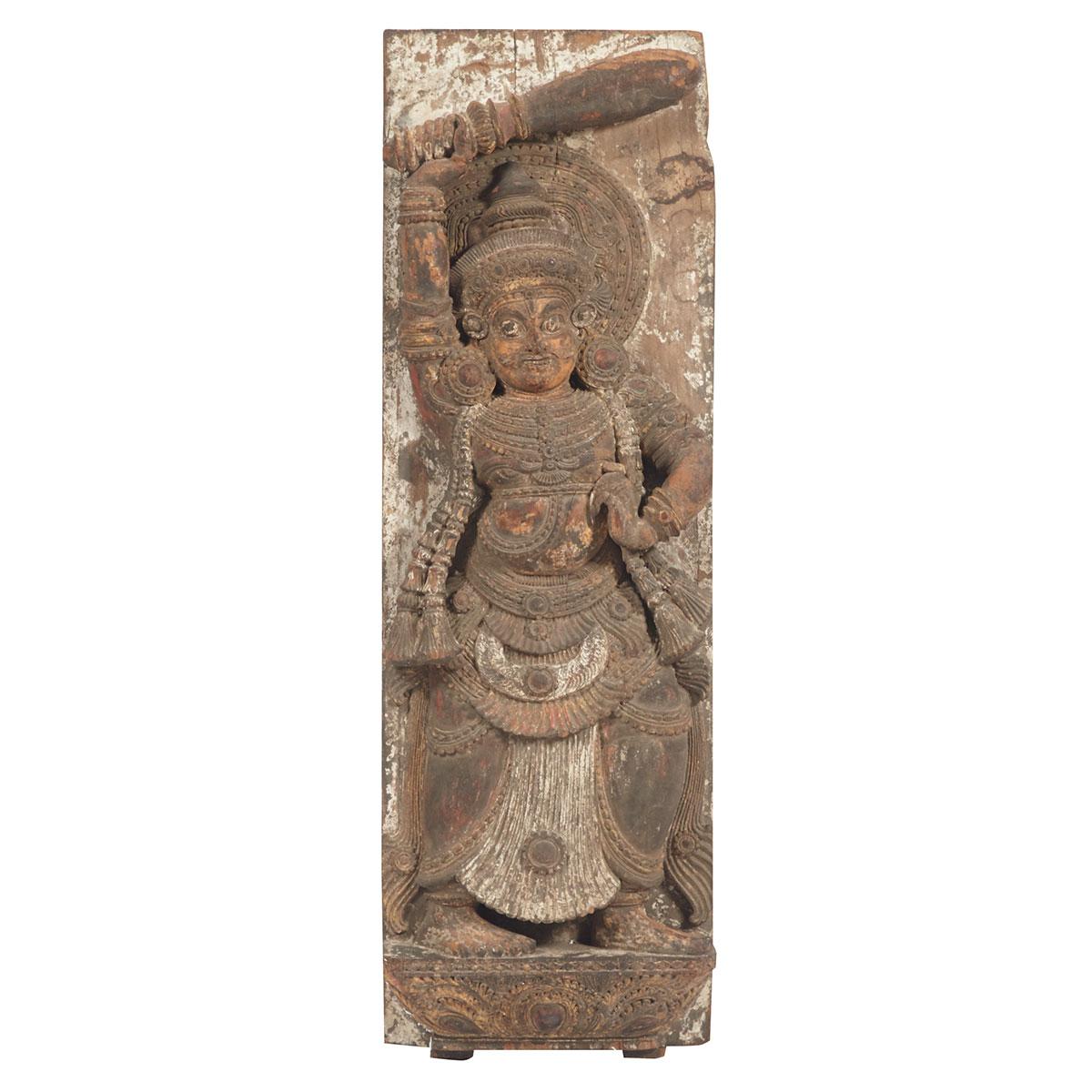 Large Polychromed Wood Temple Panel, Figure of Samhara Bhairava, Nepal, 17th/18th c.