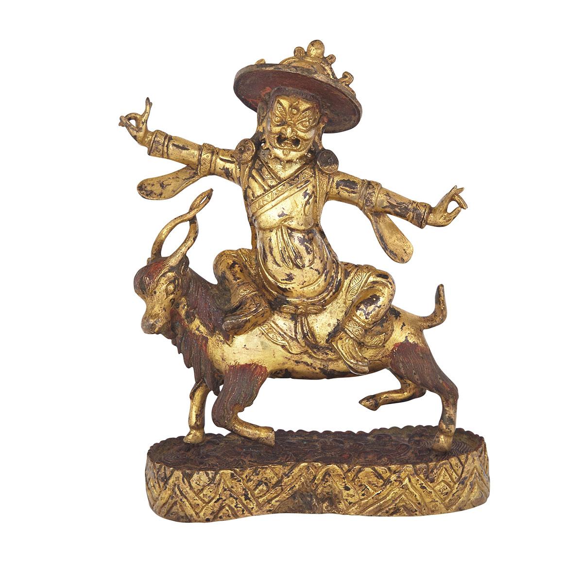 Gilt Bronze Figure of Damchen Garwa Nagpo, Tibet, 18th Century