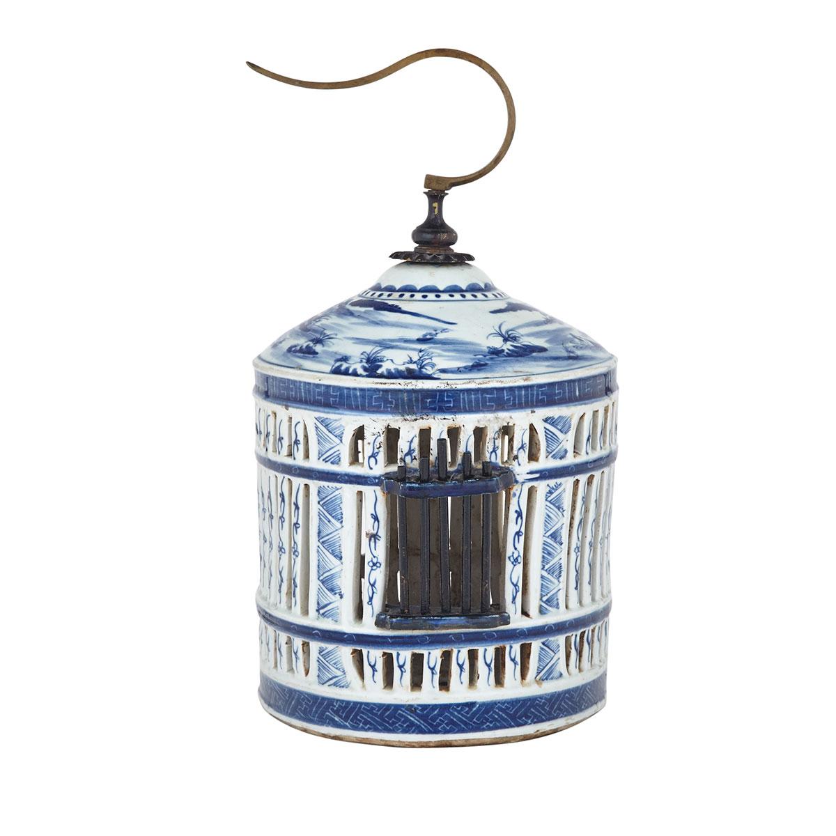 Rare Export Blue and White Birdcage, 19th Century