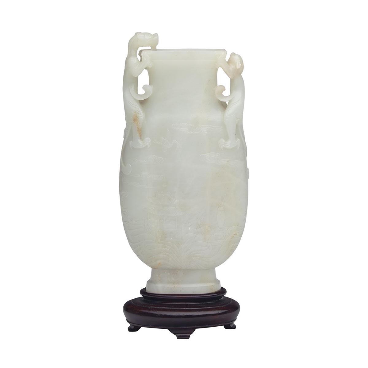 Pale Celadon Jade Landscape Vase, 19th Century