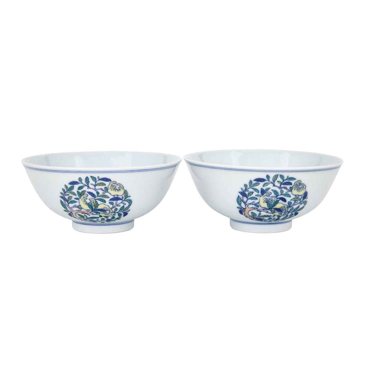 Pair of Doucai ‘Sanduo’ Bowls, Qianlong Mark