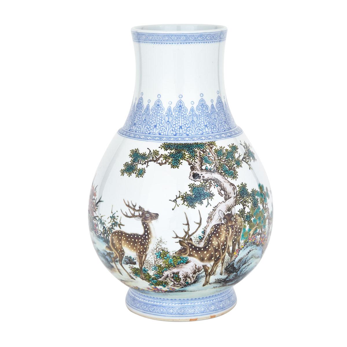 Famille Rose Deer Hu Vase