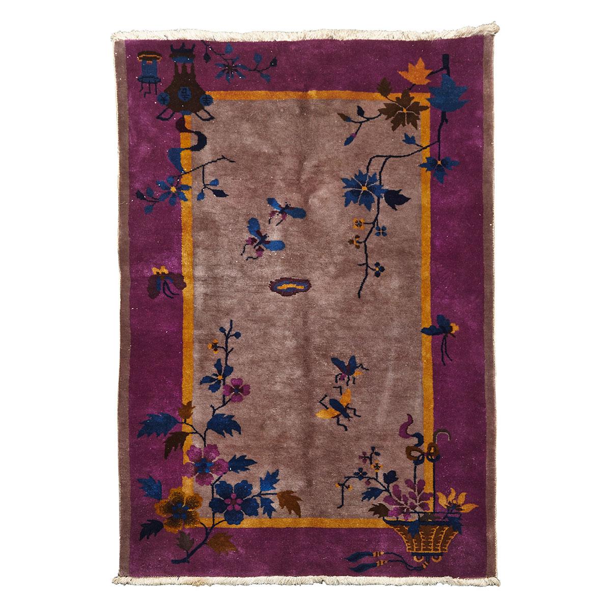 Purple Ground Wool Peking Carpet, Circa 1920