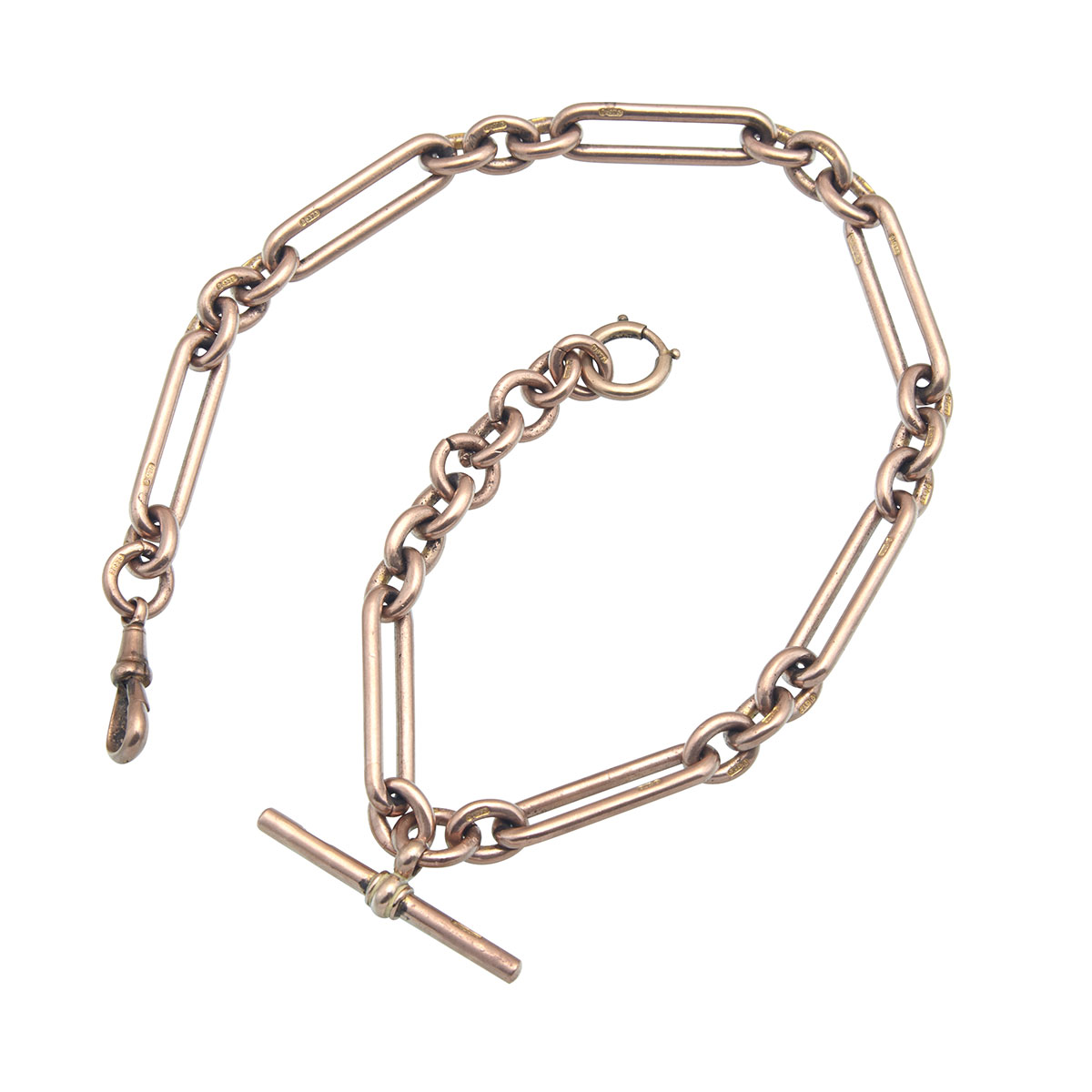 English 9k Rose Gold Modified Oval Link Watch Chain