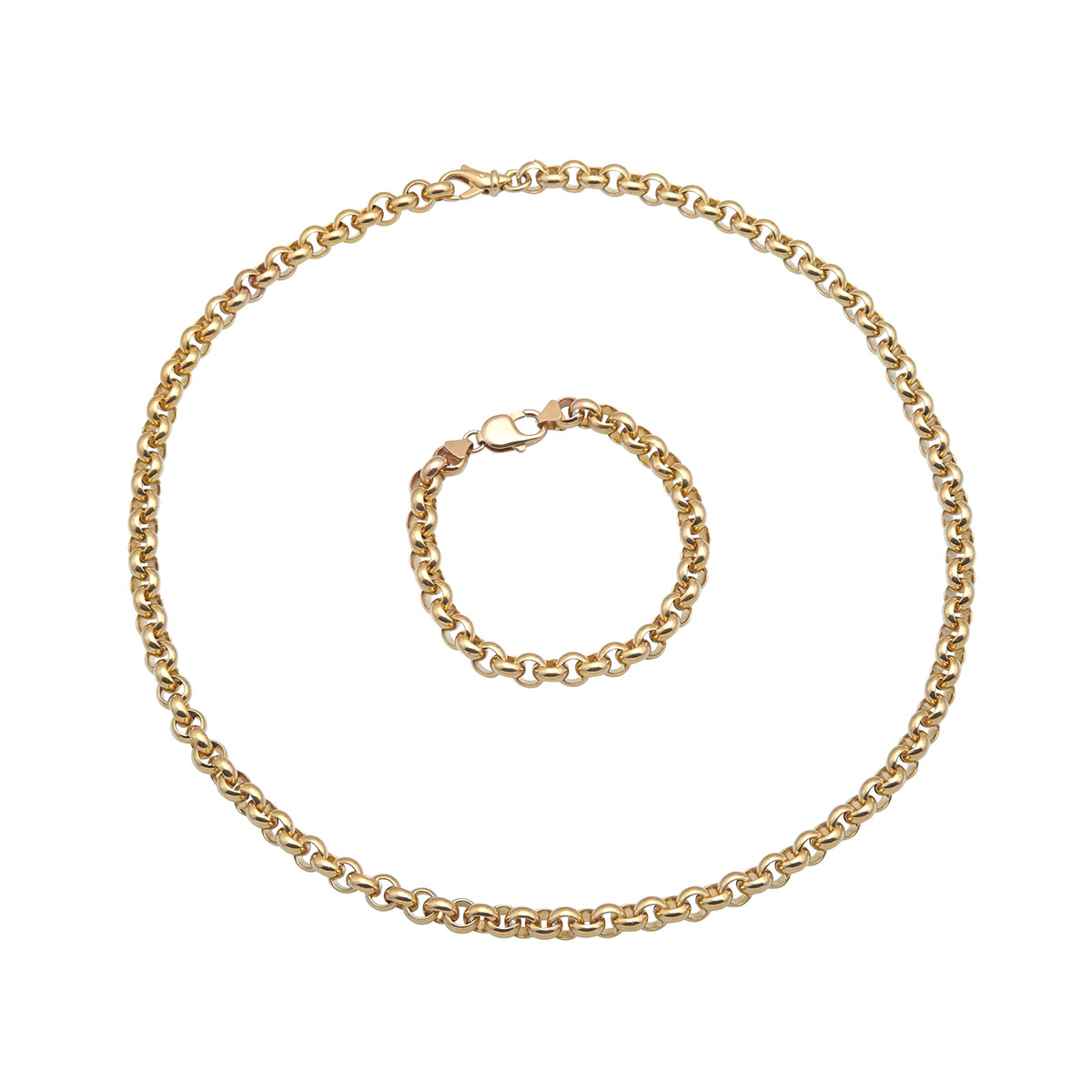Italian 14k Yellow Gold Circular Link Necklace And Bracelet