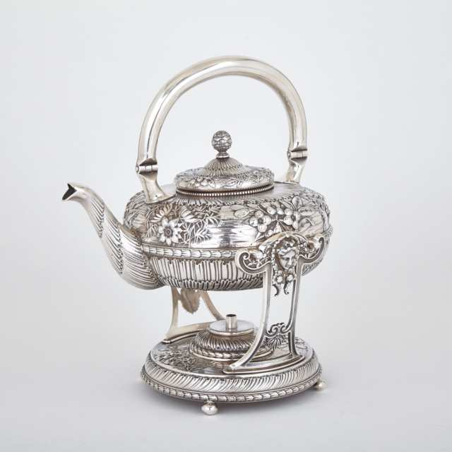 American Silver Tea Kettle on Lampstand, Gorham Mfg. Co., Providence, R.I., 1886/87