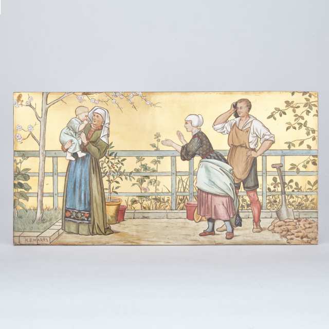‘The Seven Ages of Man’, Set of Seven Minton’s Art Pottery Studio Rectangular Plaques, Henry Stacy Marks, c.1873-74