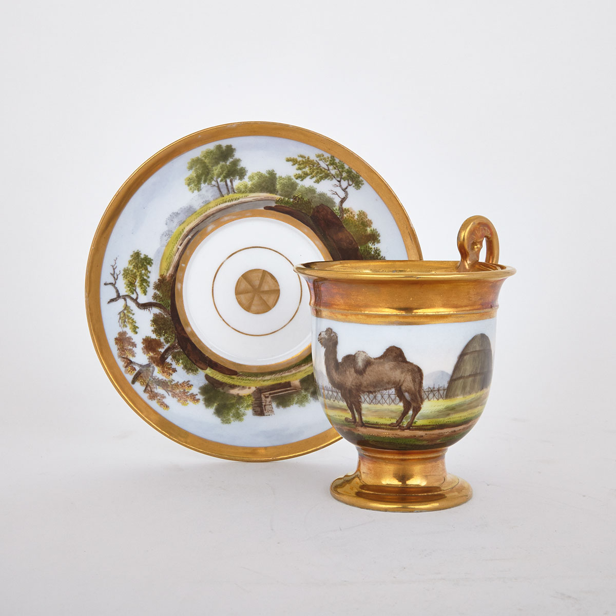 Schoelcher, Paris Porcelain Zoological Cup and Saucer, c.1840