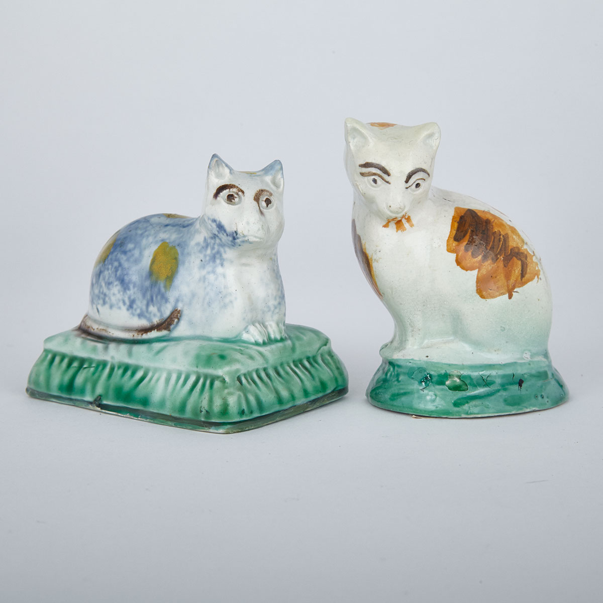 English Pearlware Model of a Cat and a Pratt Ware Cat, c.1800-10