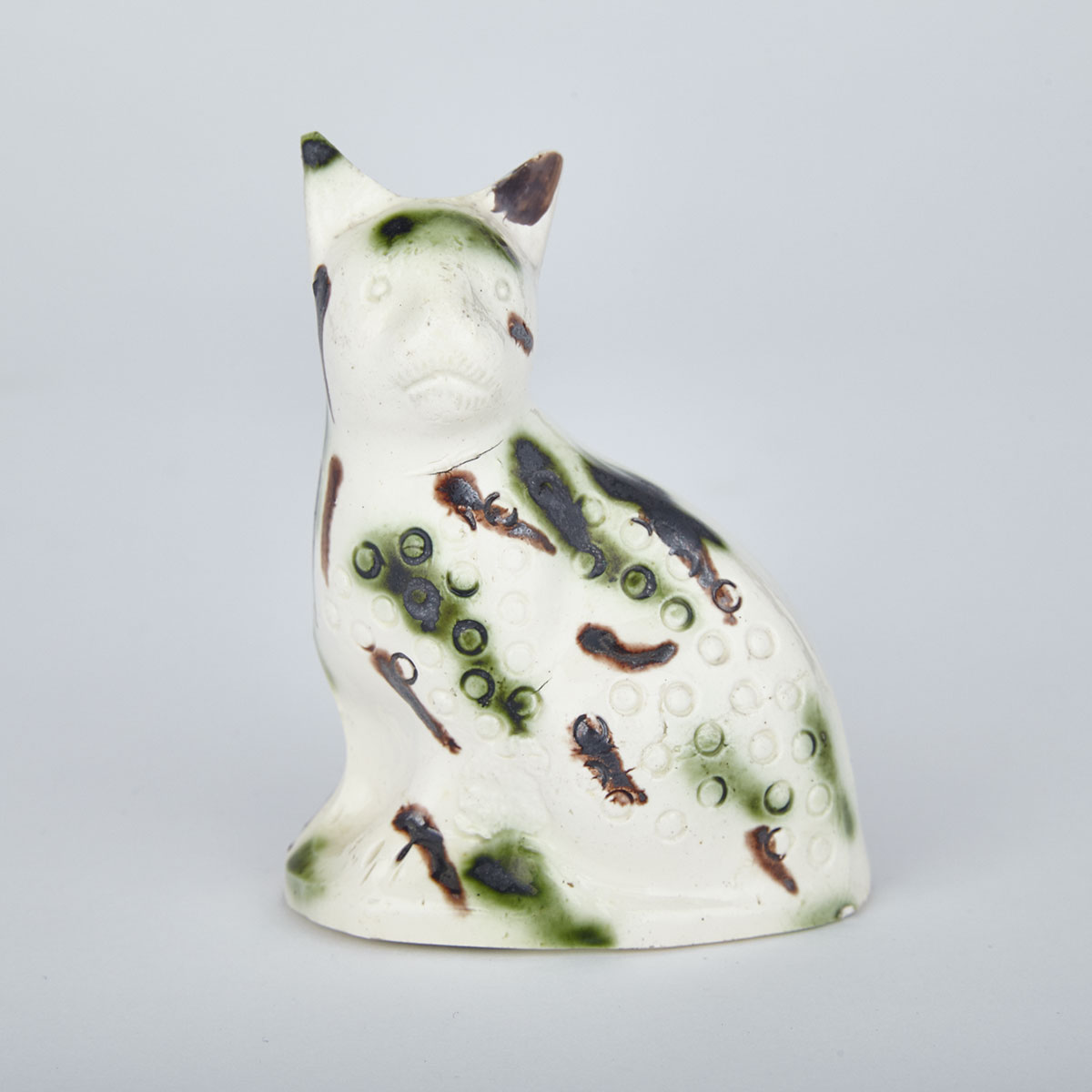 Staffordshire Creamware Model of a Seated Cat, c.1770-80