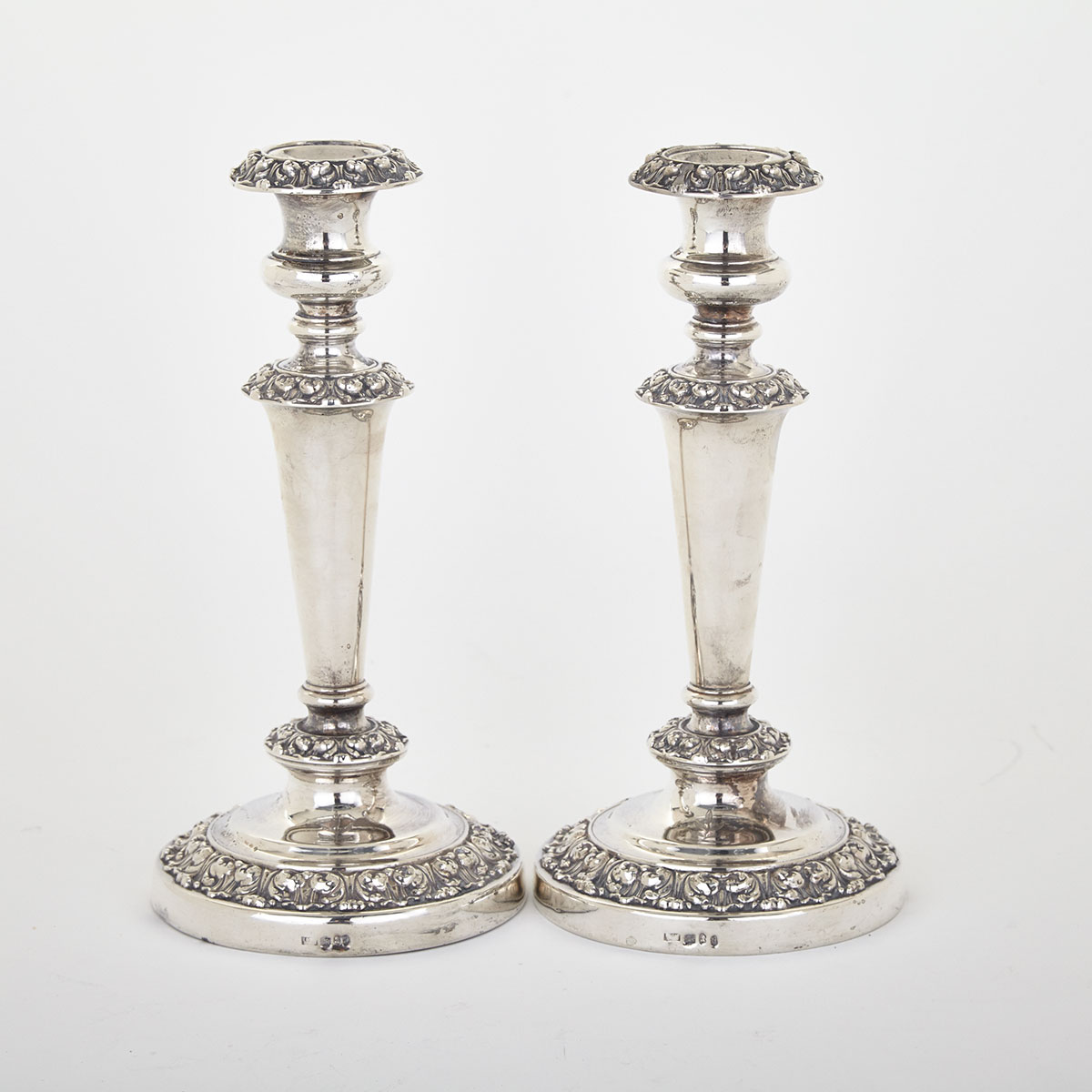 Pair of George IV Silver Table Candlesticks, Waterhouse, Hodson & Co., Sheffield, 1823