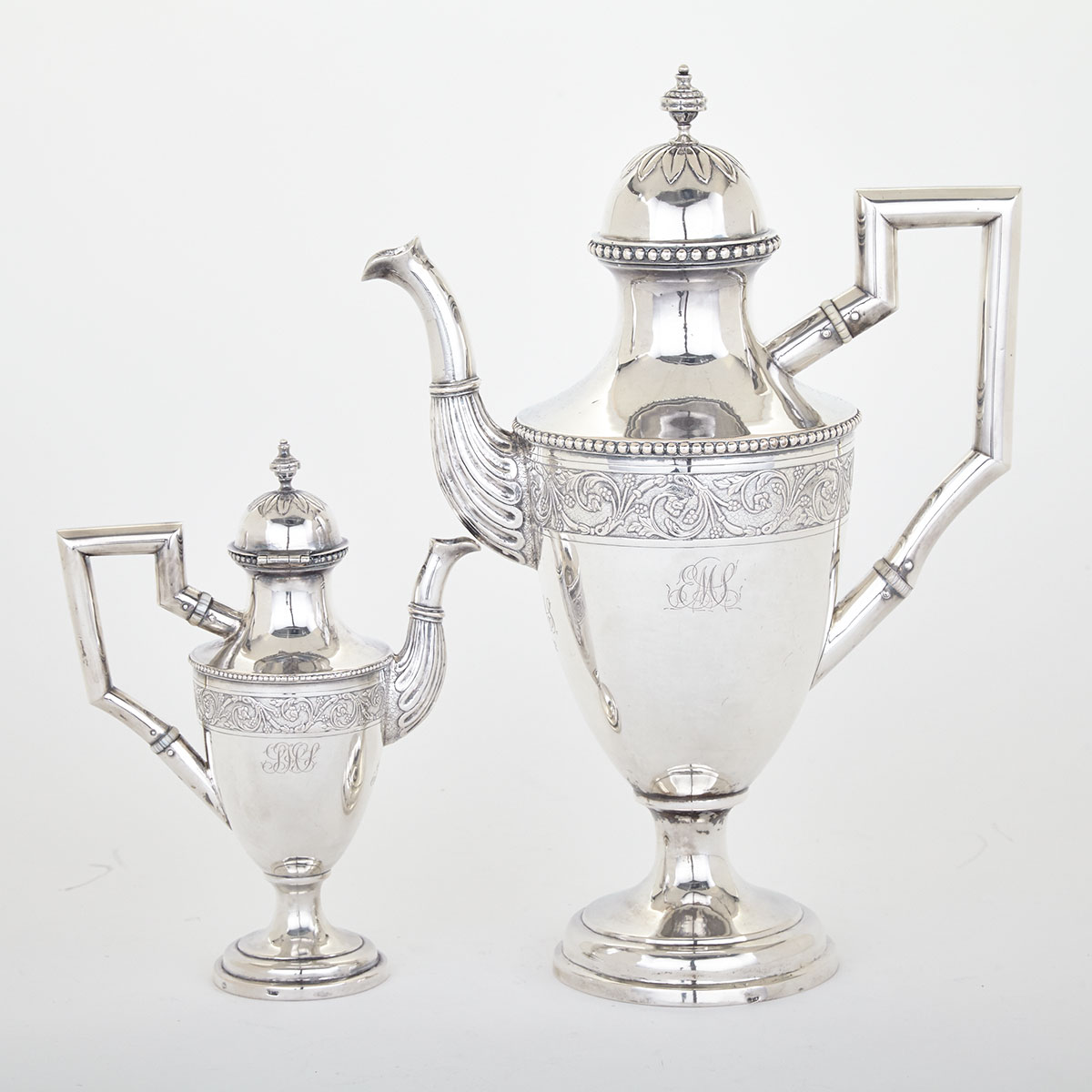 German Silver Coffee Pot and Hot Water Pot, Georg Christian Friederich Temmler, Augsburg, late 18th century