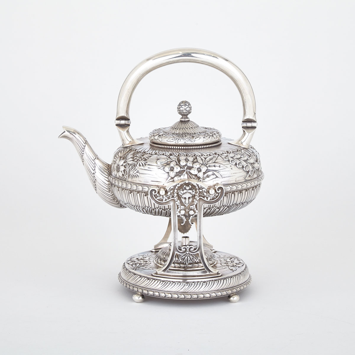 American Silver Tea Kettle on Lampstand, Gorham Mfg. Co., Providence, R.I., 1886/87