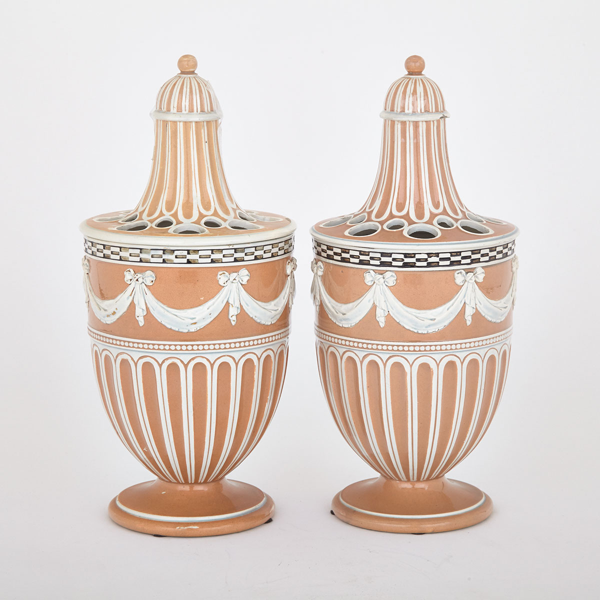 Pair of Wedgwood Slip Decorated Pearlware Bough Pots, c.1790