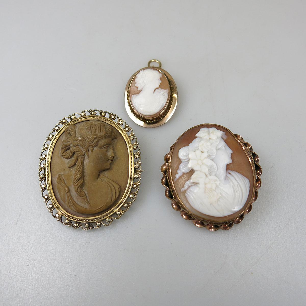 3 Various Cameo Brooches