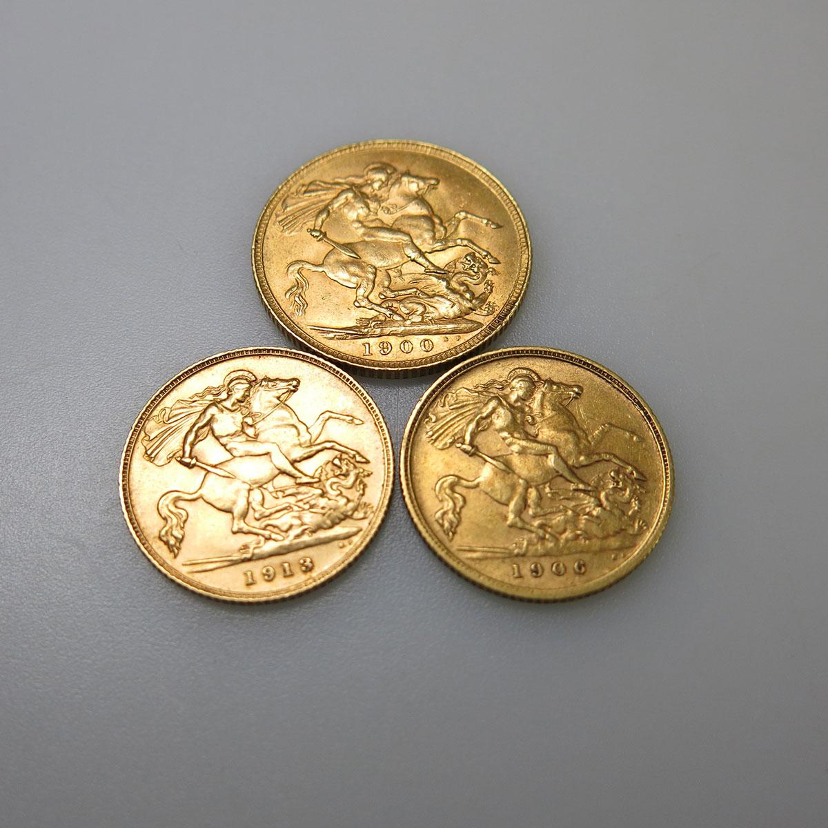 English Sovereign And Two Half Sovereign Gold Coins