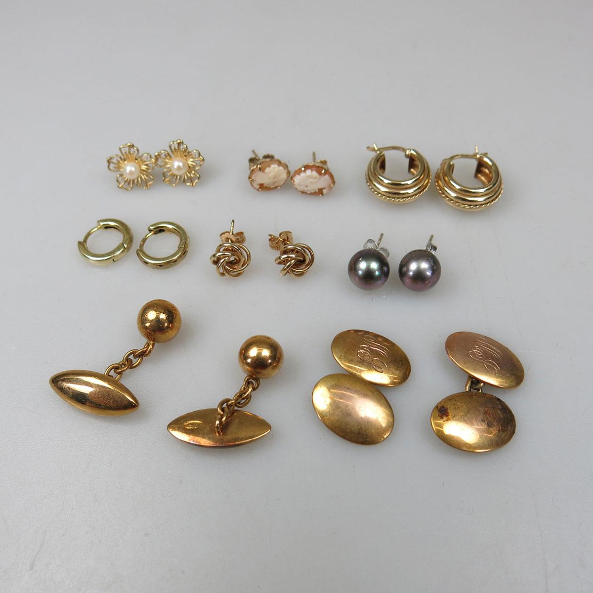 6 Pairs Of 14k Gold Earrings