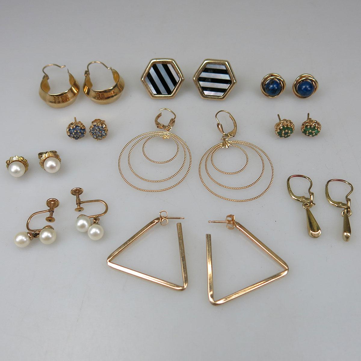 12 Pairs Of Various Gold Earrings