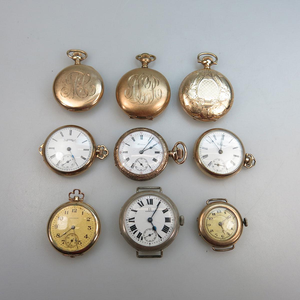 9 Various Pocket Watches And Wristwatches