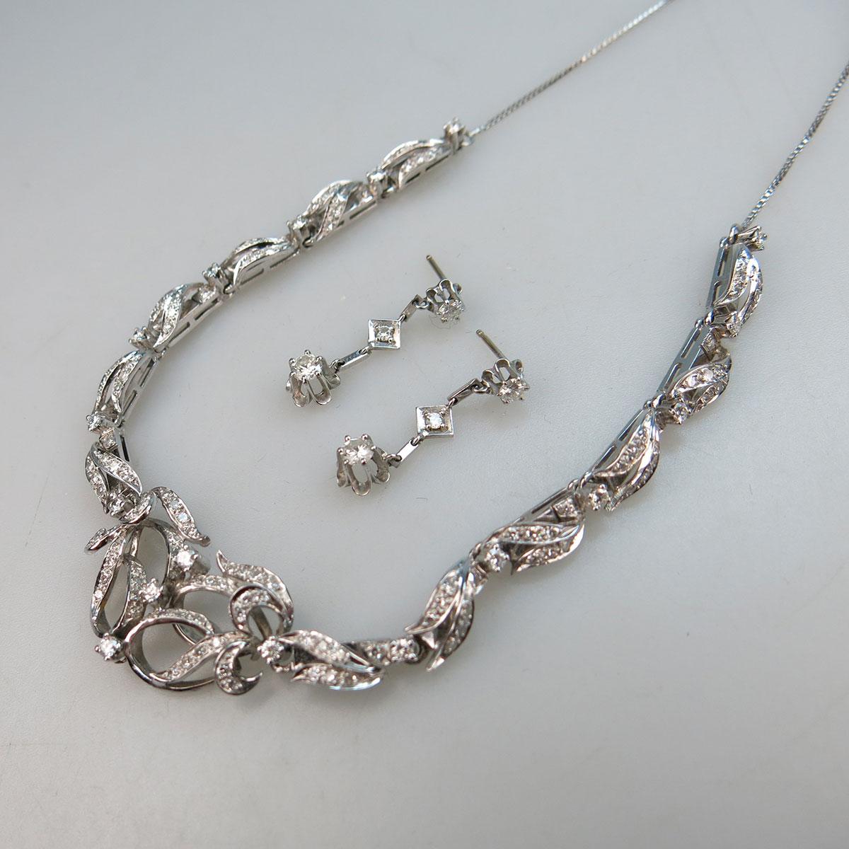 10k White Gold Necklace And Drop Earrings