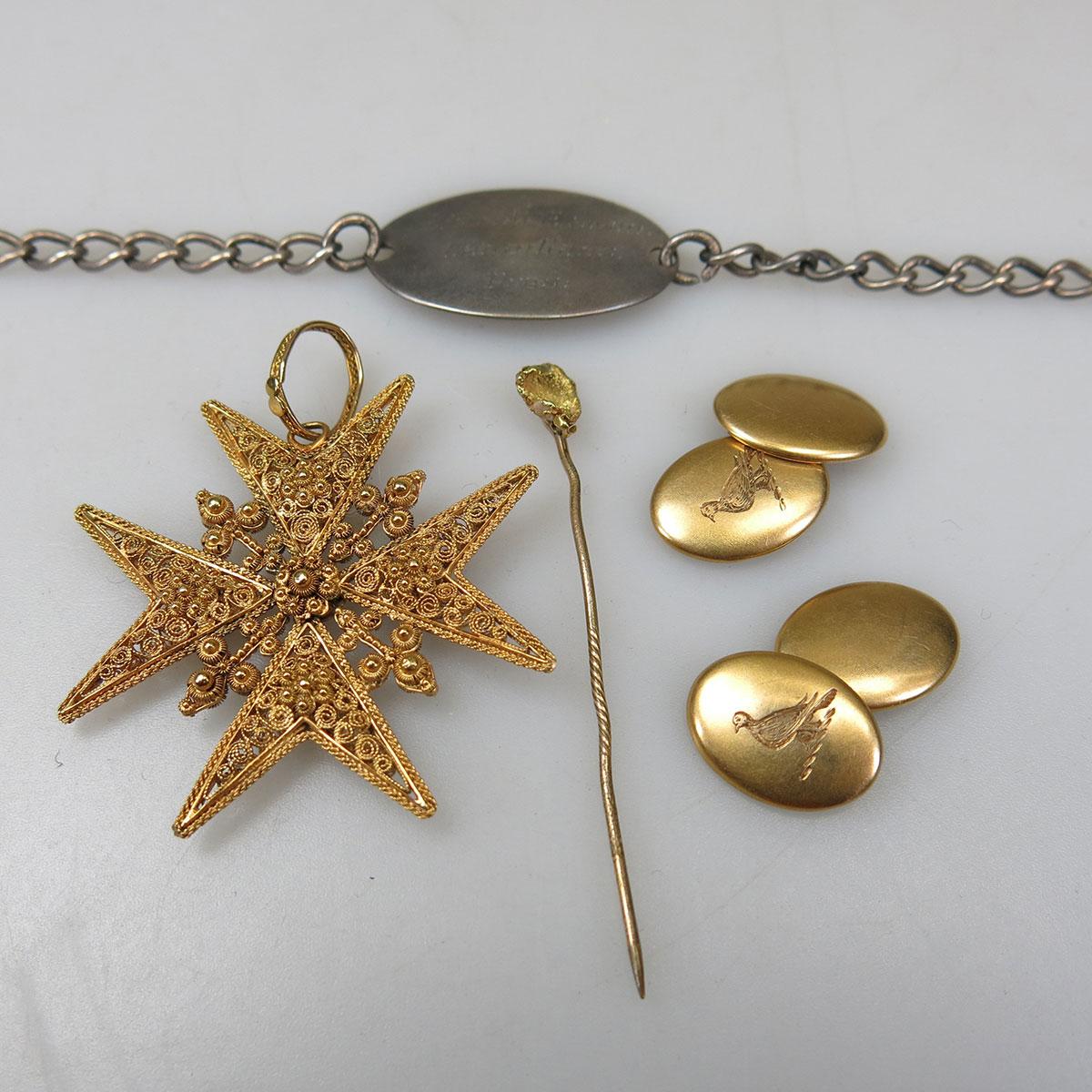 18k Yellow Gold Filigree Maltese Cross Pendant