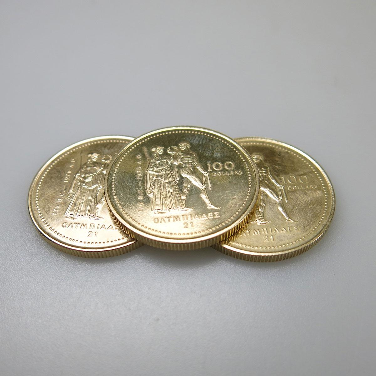 3 X Canadian 14k 1976 $100 Gold Coin