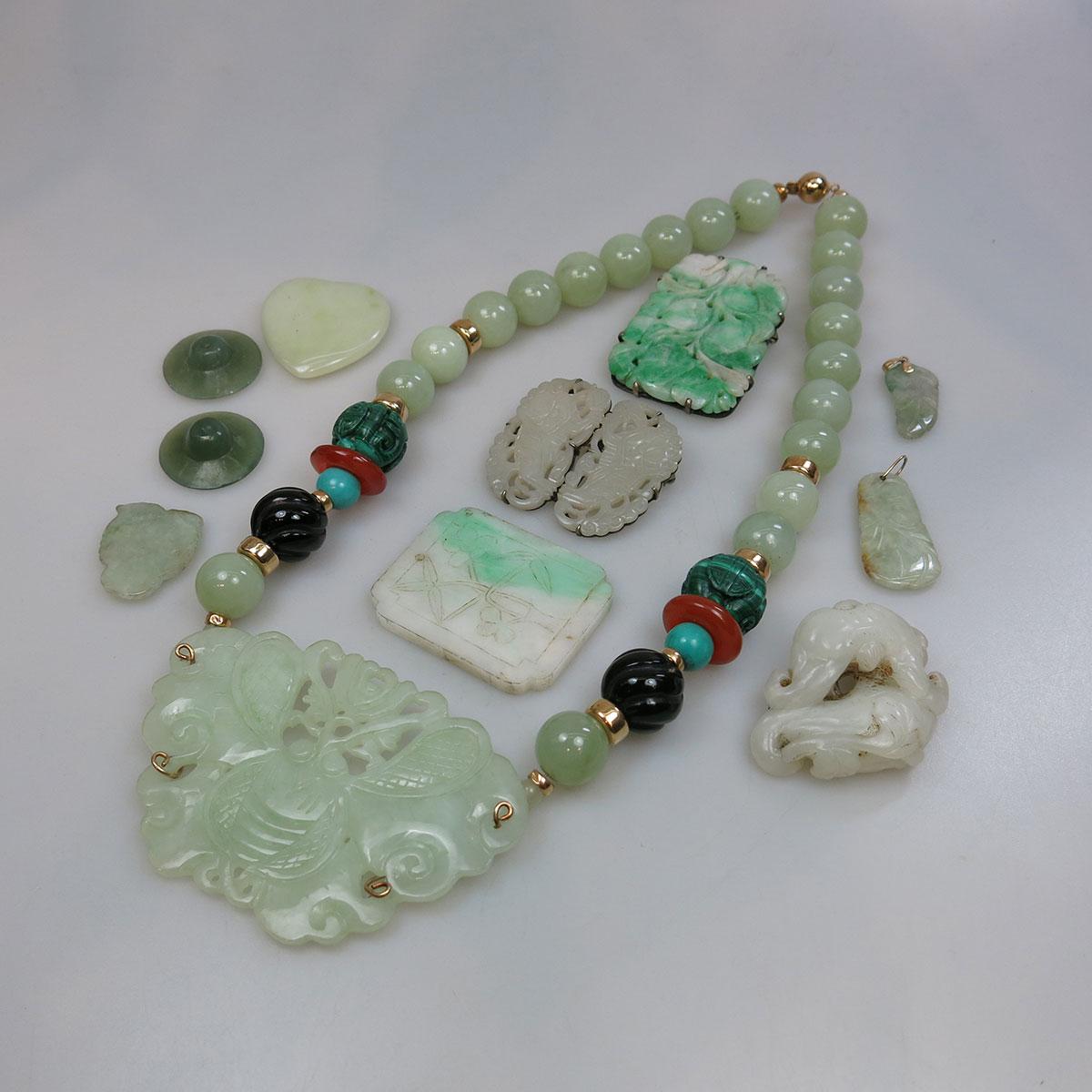 Small Quantity Of Carved Jade Jewellery