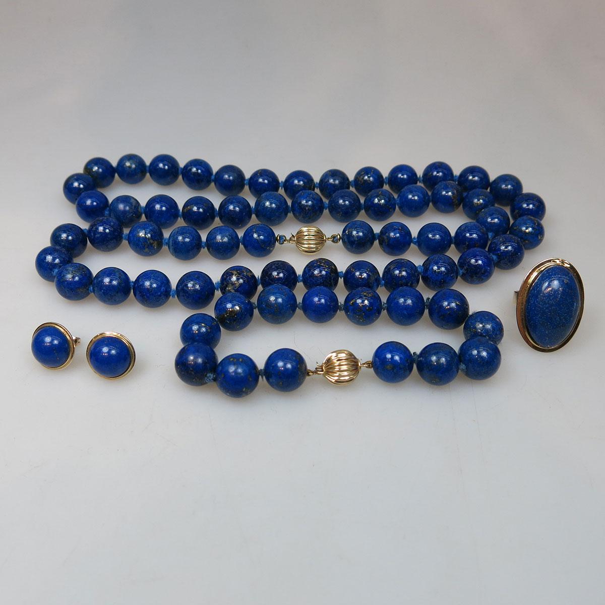 5 Piece 14k Yellow Gold And Lapis Jewellery Suite 
