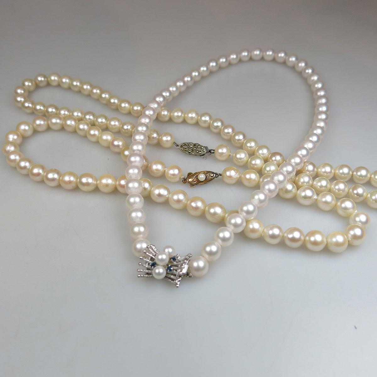 Two Single Strand Cultured Pearl Necklaces 