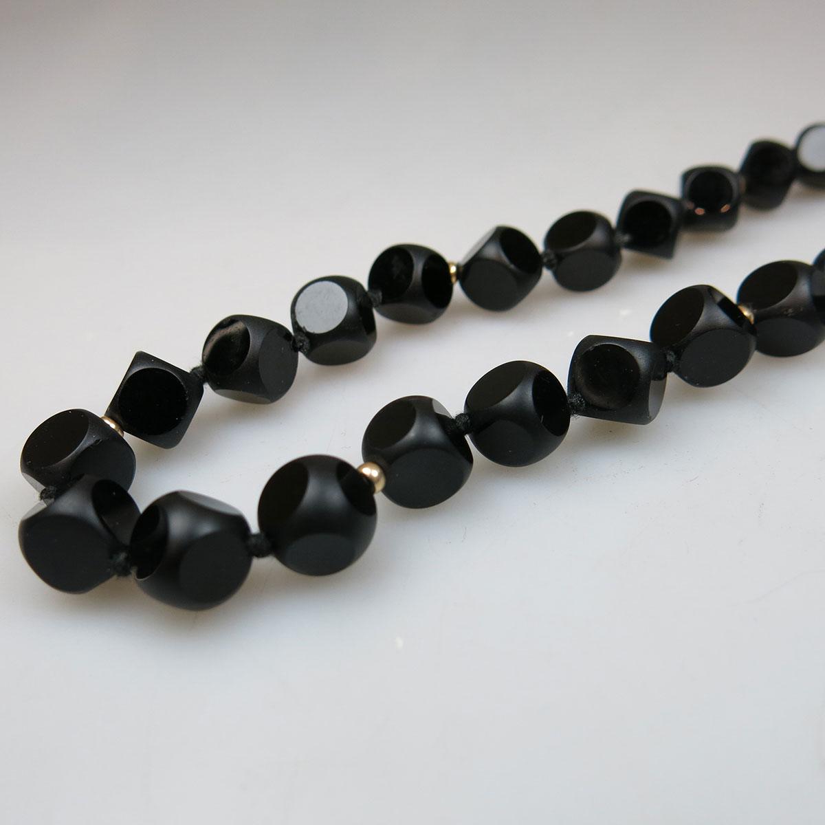 Single Endless Strand Of Squared Onyx Beads