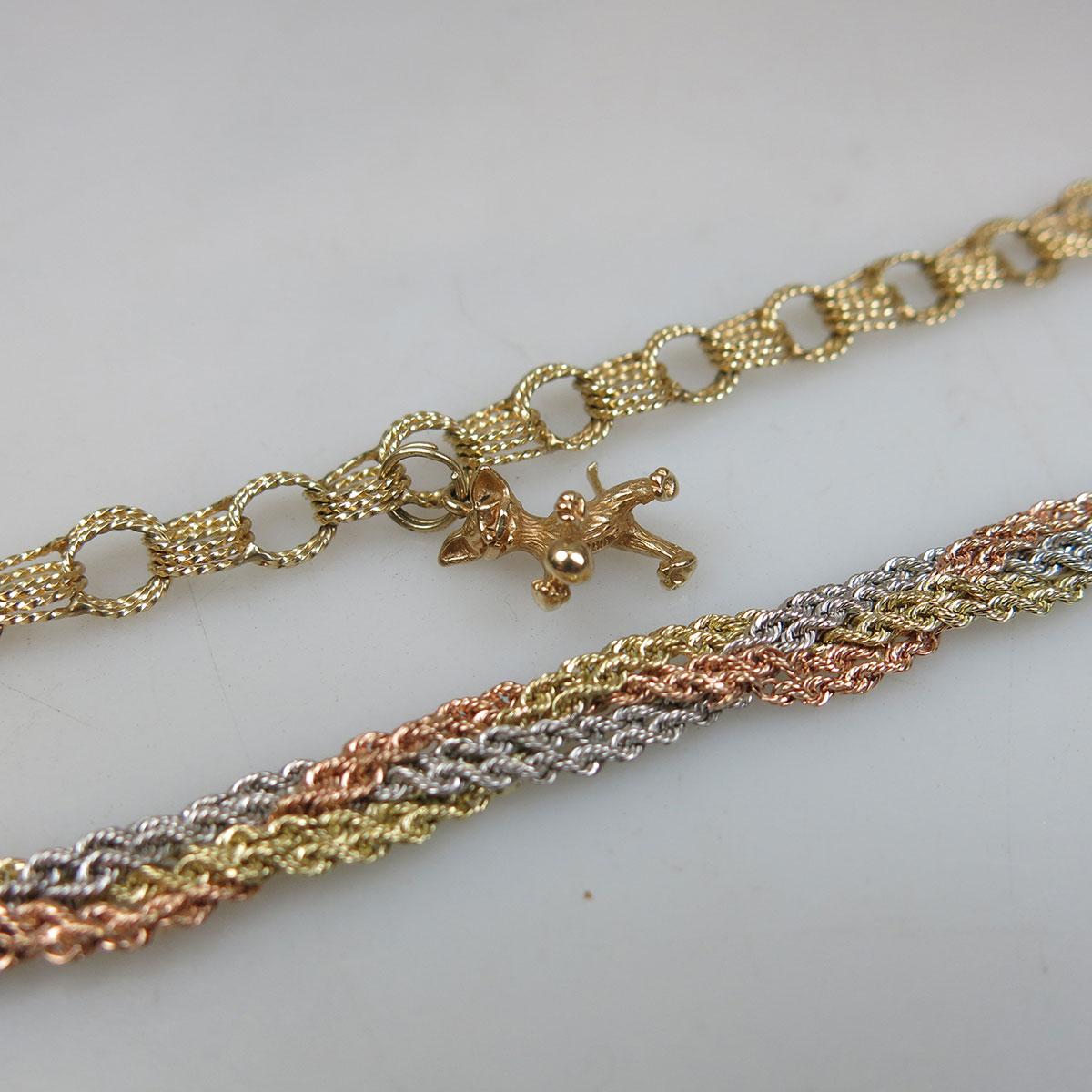 2 x 14k Yellow And Three Colour Gold Bracelets