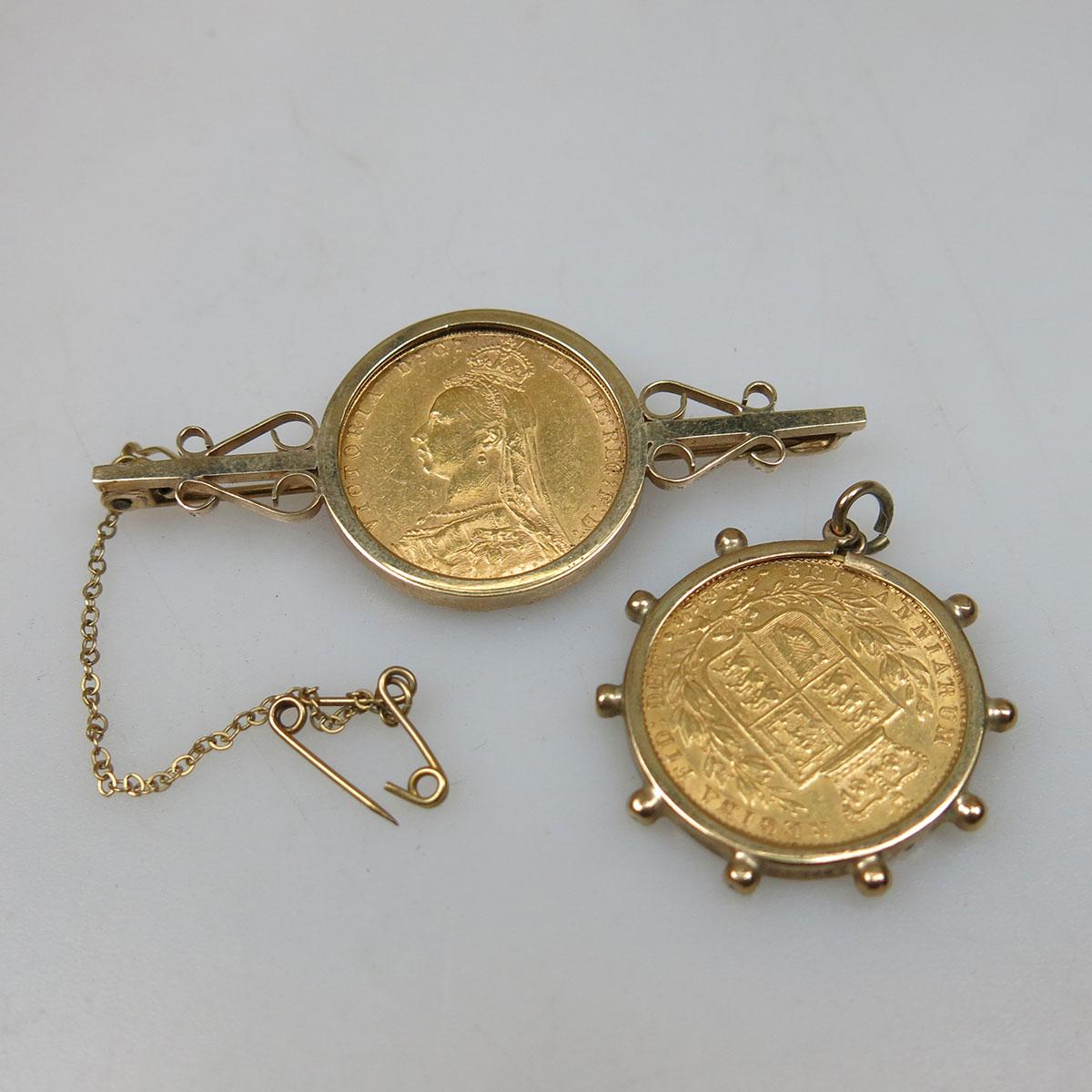 2 x English 9k Yellow Gold Pendant And Brooch Mounts