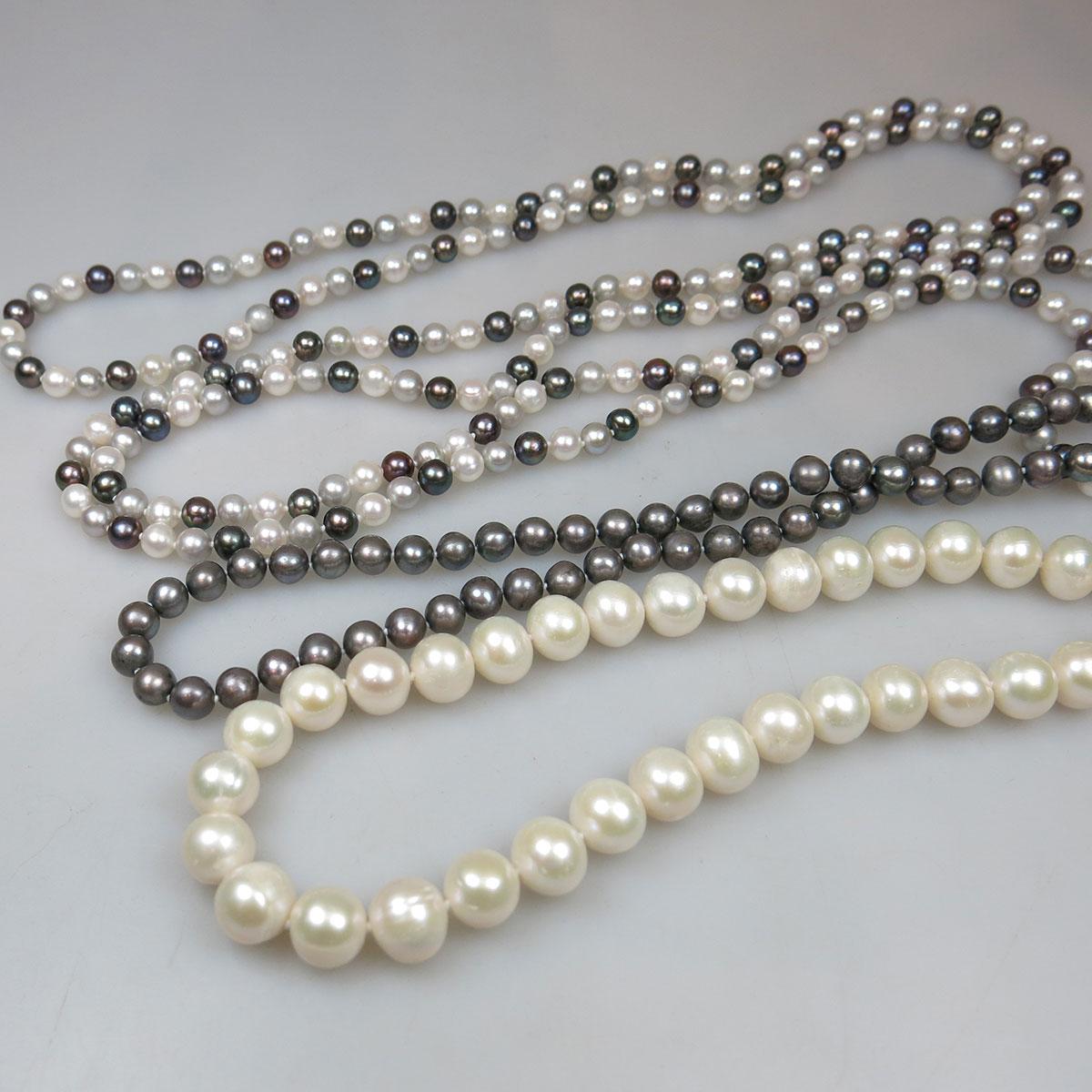 Three Various White And Grey Freshwater Pearl Necklaces